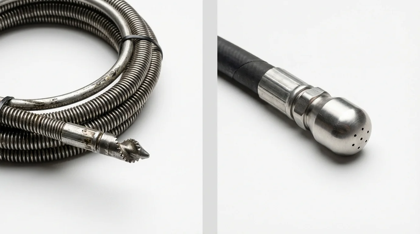 Drain snake cable and hydro jetting nozzle used for drain cleaning in Buchanan, MI