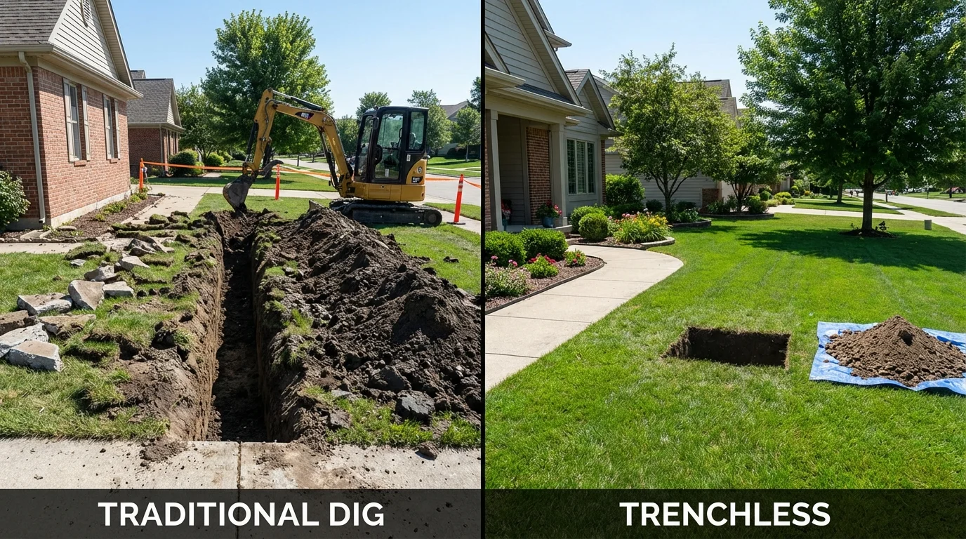 Trenchless sewer repair with minimal yard damage versus traditional excavation in Buchanan, MI